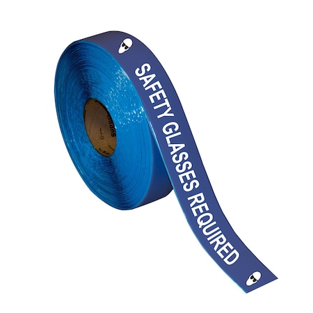 Superior Mark Floor Marking Message Tape, 2in x 100Ft , SAFETY GLASSES REQUIRED IN-40-712I